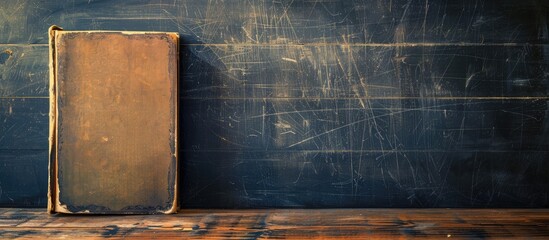 Poster - An empty book cover with a vintage background on a shiny blackboard provides space for text or images in an educational setting for students and teachers. Creative banner. Copyspace image