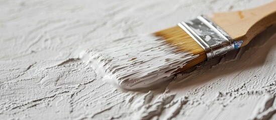 Copy space image of white chalk paint on a paintbrush in close up view