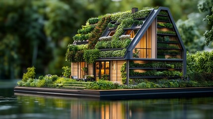 Wall Mural - Ecofriendly houses prioritize sustainability Utilize energyefficient design renewable energy sources Green House Concept the development of sustainable construction technologies and gr : Generative AI