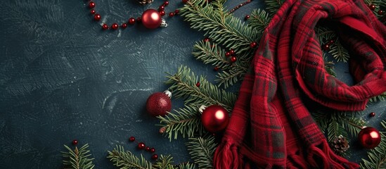 Poster - Scarf laid on Christmas themed background with copy space image