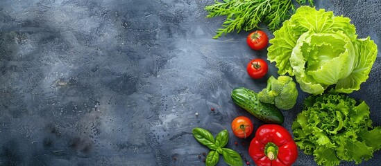 Aufkleber - Top view of lettuce and other raw vegetables with free space for text in the image. Creative banner. Copyspace image