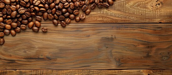 Aufkleber - A wooden background with coffee beans displayed and space for text or images. Creative banner. Copyspace image