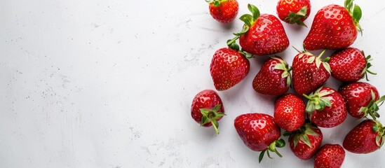 Aufkleber - Fresh organic strawberries on white backdrop with copy space image for fruit stone cooking recipes
