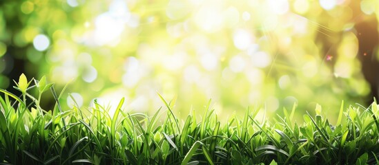 Fototapete - A background of fresh spring grass with copy space image