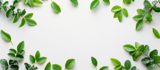 Leinwandbilder - Top view of young green plants and leaves on a white background ideal for copy space images
