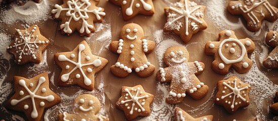 Fototapete - Background of gingerbread cookies with copy space image