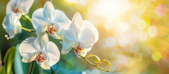 Poster - Moth Orchid flower in a tropical garden on a sunny day with a floral background for a design concept with a focus on agriculture including copy space image