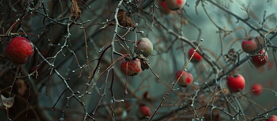 Aufkleber - Tree branches adorned with decaying apples providing a copy space image