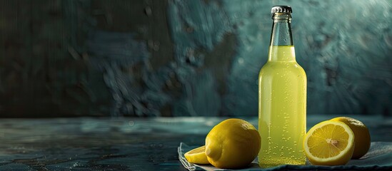 Aufkleber - Lemonade bottle on table with dark background providing a copy space image