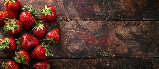 Aufkleber - Organic ripe strawberries make a sweet dessert the top view of the fruit against a rustic background provides ample copy space for a food image