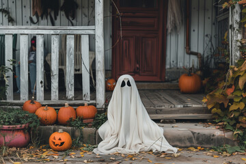 Wall Mural - Ghost Boy Costume, Adorable Halloween Look, White Sheet, Child Costume, Trick or Treat, DIY Inspiration, Spooky Fun