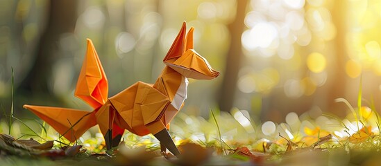 Poster - Mockup featuring an origami fox with copy space image