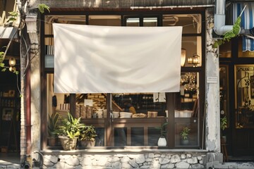 blank banner for mockup in front of the shop with a vintage feel
