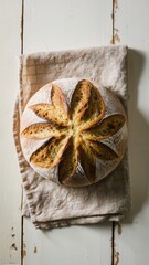 Wall Mural - A loaf of bread on a napkin with an orange flower, AI