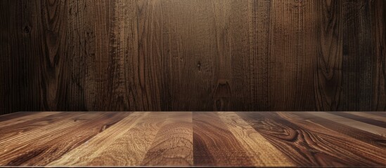 Poster - Vintage teak desk displaying a real nature brown plywood texture with an old panel wood grain in the background offering a natural working resource design with a copy space image for decoration