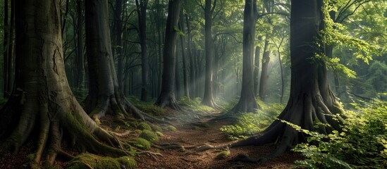 Wall Mural - lush forest filled with beech trees featuring a stunning copy space image