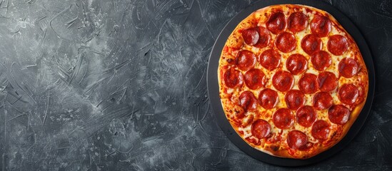 Ready to eat homemade pepperoni pizza with copy space image