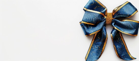 Aufkleber - A stunning blue and gold bow displayed on a white backdrop creates an elegant composition with copy space for an image