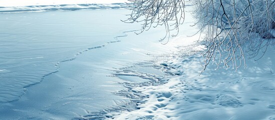Aufkleber - Frozen river with ice covering creating a serene copy space image