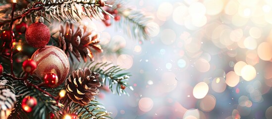 Poster - Festive holiday greeting card showcasing lovely decorations with a blurred background for adding text or other elements Perfect for copy space image