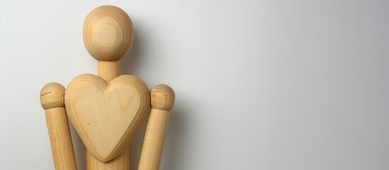 Leinwandbilder - Wooden mannequin in the shape of a heart on a white background ideal for Valentine s Day with a copy space image available