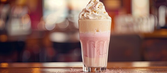 Aufkleber - A glass with a milkshake topped with whipped cream designed to leave space for an image. Creative banner. Copyspace image