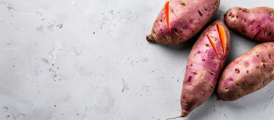 Sticker - Sweet potato on white background Capture the essence of this vibrant copy space image