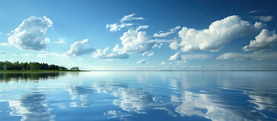 Canvas Print - Scenic view of tranquil blue sky and water reflecting Add your text here. Creative banner. Copyspace image