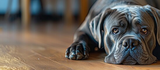 Sticker - Large gray mastiff dog indoors Horizontal frame with copy space image