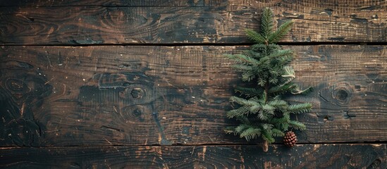 Aufkleber - Grunge style toned Christmas fir tree on a dark wooden board with copy space image