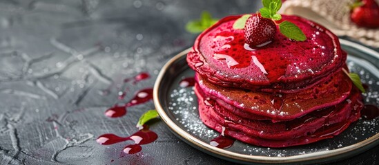 Aufkleber - Nutritious beetroot pancakes with copy space image