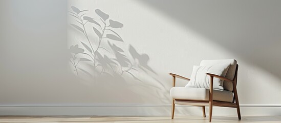 Poster - Indoor setting featuring a cozy armchair with a cushion next to a white wall providing copy space image