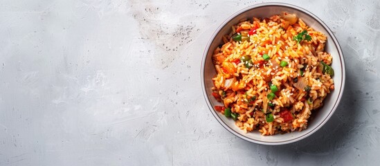 Aufkleber - Korean kimchi fried rice with white sesame is a popular dish made from fried rice and kimchi as shown in the copy space image
