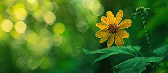 Poster - Wild yellow flower with a lush green backdrop providing ample copy space for images