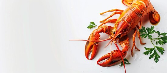 Aufkleber - Top view of a mouthwatering boiled crayfish on a white background with copy space image