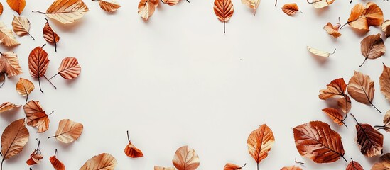 Aufkleber - A frame composed of lovely fallen leaves set against a white backdrop creates a charming copy space image