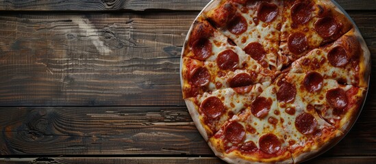 Sticker - Pizza on the table seen from above providing a clear copy space image