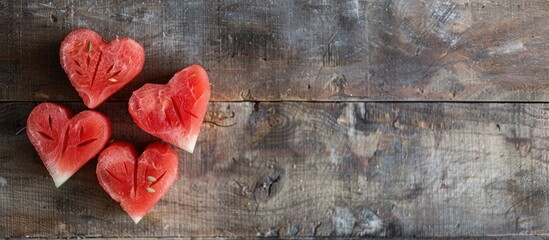 Canvas Print - Watermelon hearts carved for Valentine s Day with a copy space image available for customization