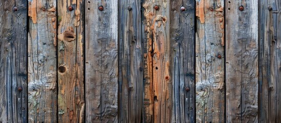 Wall Mural - Rustic wooden fence created using forest sourced scrap wood with a copy space image