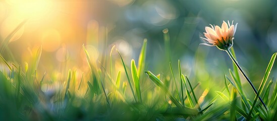 Aufkleber - Morning sunlight casts a gentle glow on a grass flower in a picture with copy space image