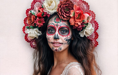 Wall Mural - woman in mexican catrina mask for the day of the dead created with Generative AI technology