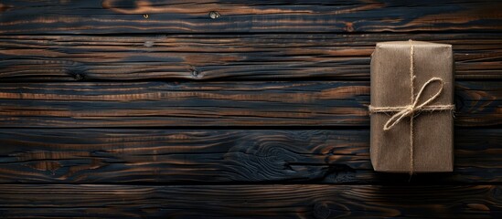Poster - Wooden background with black box mockup offering copy space image