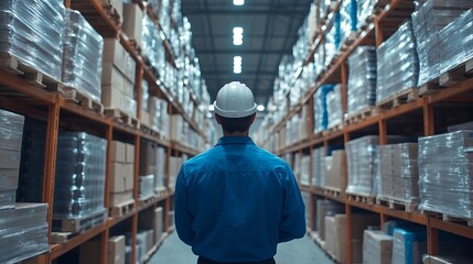 Aufkleber - Factory manager foreman worker checking stock inventory on good shelf in delivery storehouse of logistic storage warehouse shipping distribution business package box industry job for r : Generative AI