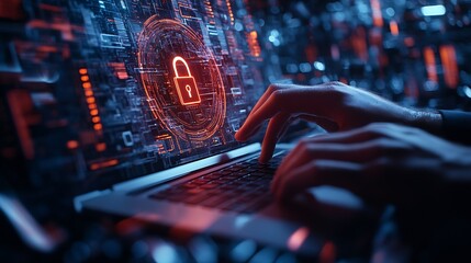 Leinwandbilder - Cyber security network Data protection concept Businessman using laptop computer with digital padlock on internet technology networking with cloud computing and data management cyberse : Generative AI