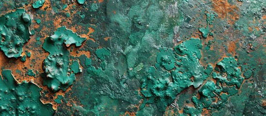 Poster - Top view of an abstract background with emerald green and rusty textures ideal for design with a banner and copy space image