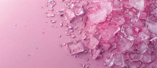 Canvas Print - Top view of crushed ice on a pink background with copy space image