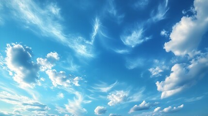 Poster - Beautiful blue sky with strange shape of clouds in the morning or evening is used as natural background texture in decorative art work : Generative AI