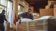 © The Little Hut - Professional movers wrapping furniture while moving house : Generative AI