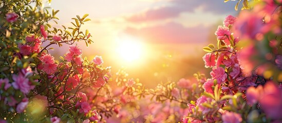 Aufkleber - Vivid blossoms during a charming garden sunset with copy space image