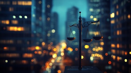 Concepts of law order regulation and digital justice Judgment Legislature Litigation Civil Rights and Social Justice Cityscape at night : Generative AI